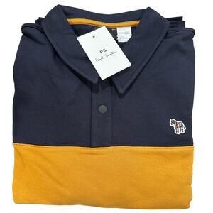 PS by Paul Smith Men’s Colorblock Snap Collar Sweatshirt XXL Navy Mustard NWT